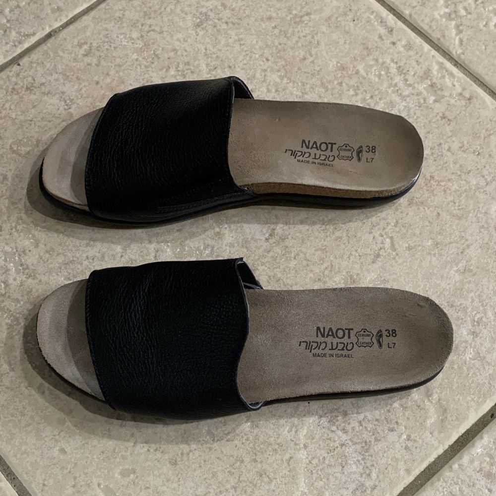 Naot Black Leather Slide Sandals